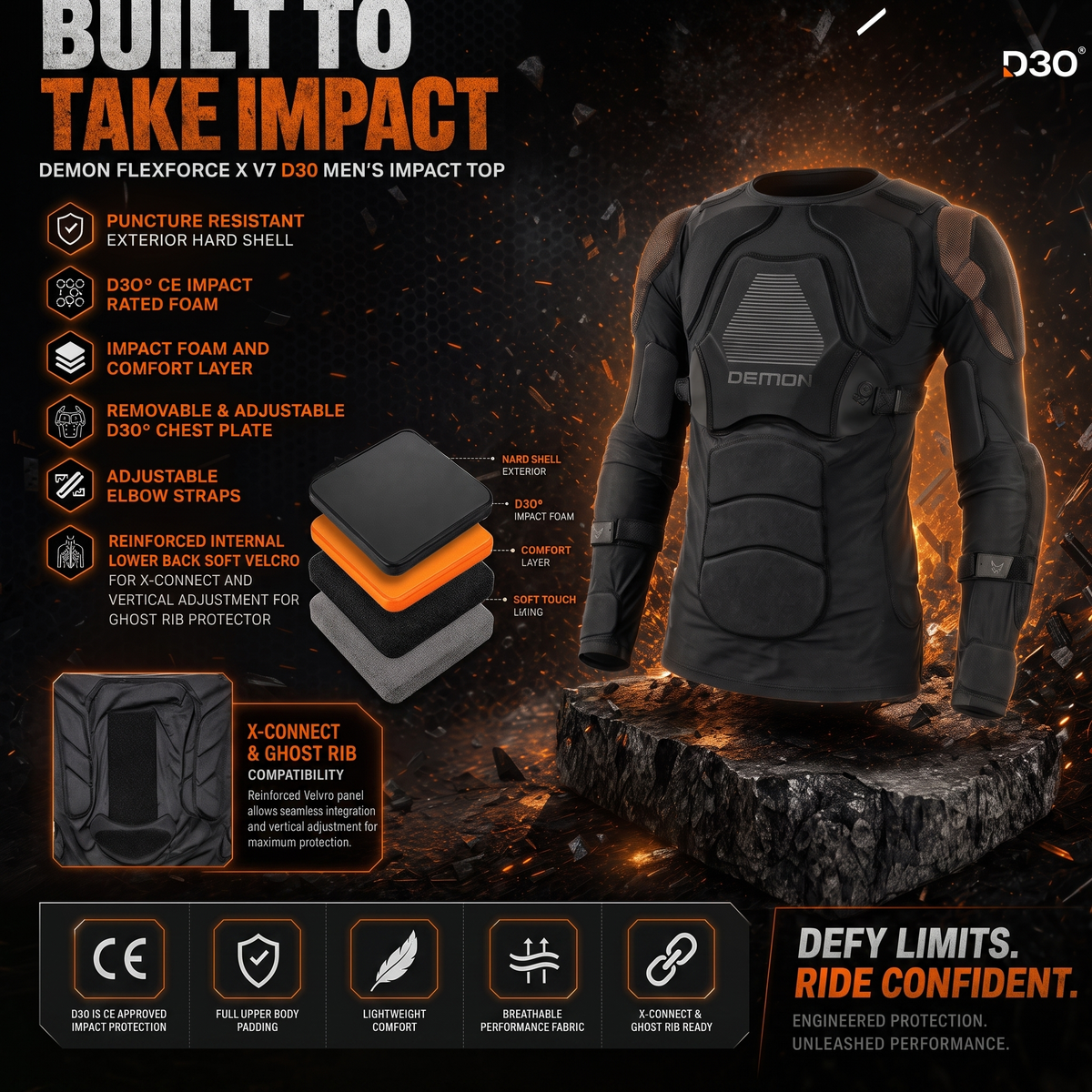 Demon X V7 D3O Body Armor, Men's Impact Top